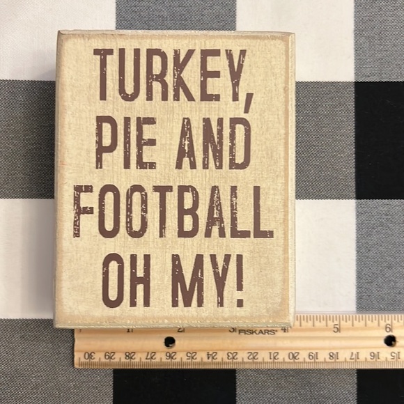 Turkey Pie Football oh My! Tiered Tray Thanksgiving Fall Wooden Sign - Picture 6 of 7